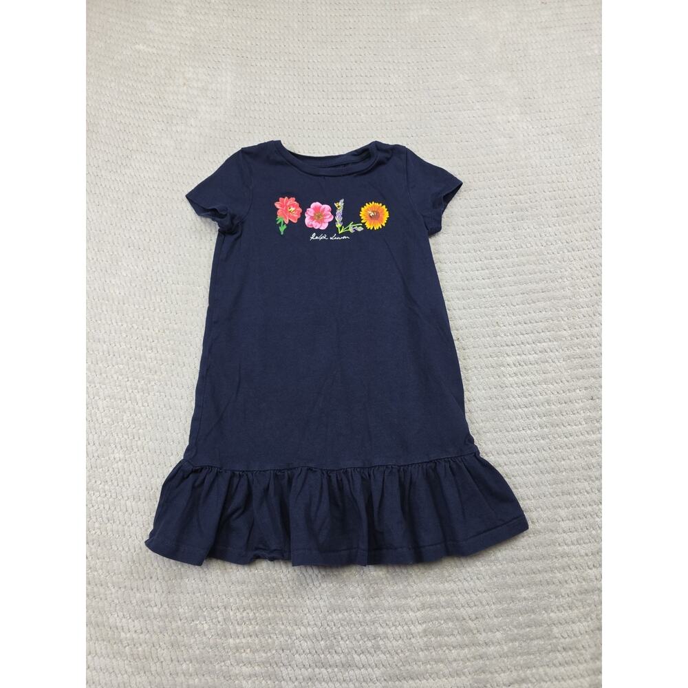 Polo Ralph Lauren Dress Girls 5 Blue Floral Spell Out Tshirt Dress